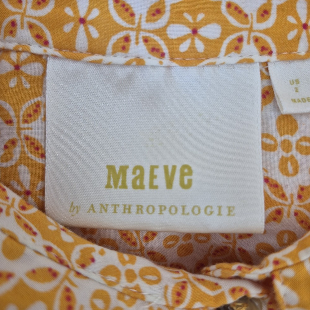 MAEVE Anthropologie Petrin Button-Down Shirt Womens 2‎ Orange & White Geometric - Picture 2 of 8